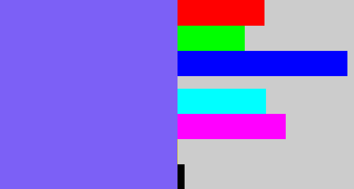 Hex color #7c60f6 - purpley