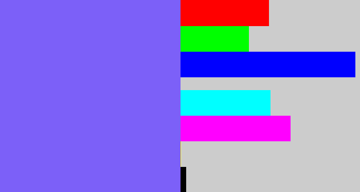 Hex color #7c60f8 - purpley