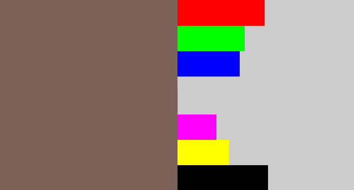 Hex color #7c6158 - dark taupe