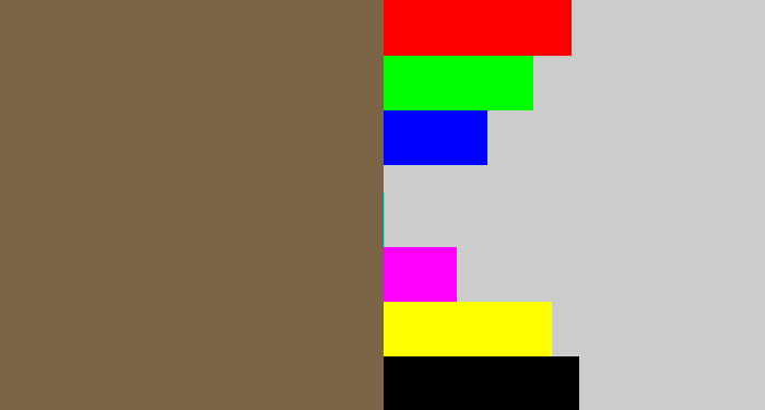 Hex color #7c6446 - dark taupe