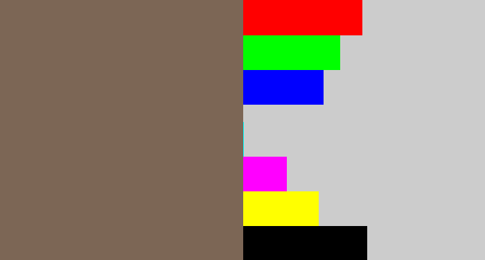 Hex color #7c6655 - greyish brown