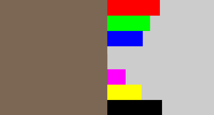 Hex color #7c6754 - greyish brown