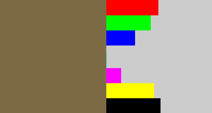 Hex color #7c6b44 - dark taupe