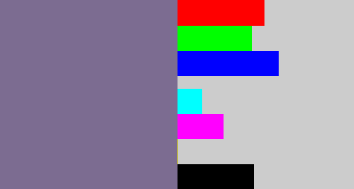 Hex color #7c6c91 - grey purple