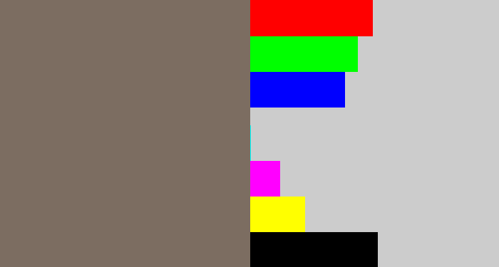 Hex color #7c6d61 - brownish grey