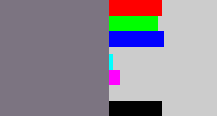 Hex color #7c7481 - purple grey