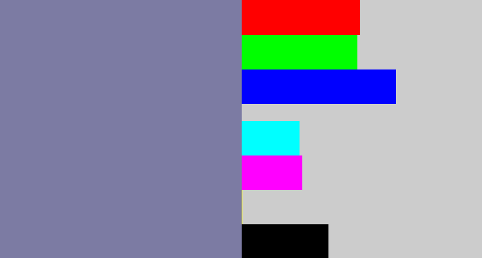 Hex color #7c7ba3 - blue/grey