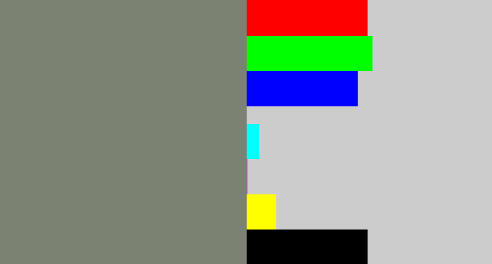 Hex color #7c8272 - medium grey