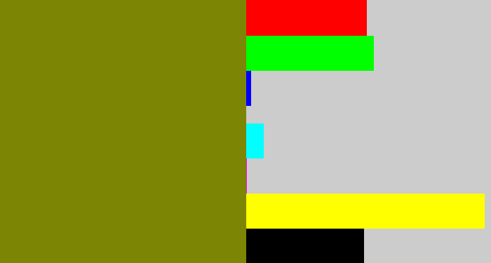 Hex color #7c8504 - swamp green