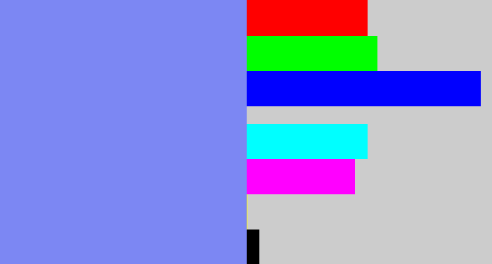 Hex color #7c87f3 - lavender blue