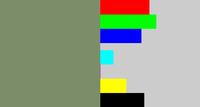 Hex color #7c8e69 - green grey
