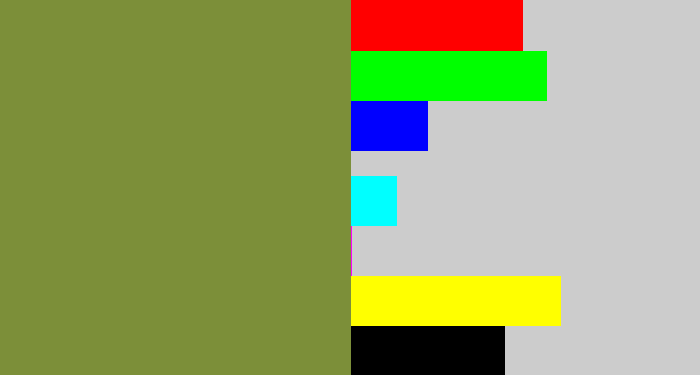 Hex color #7c8f39 - khaki green
