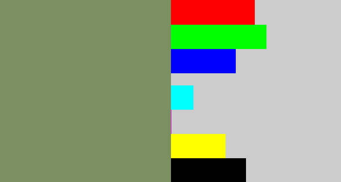 Hex color #7c8f61 - moss