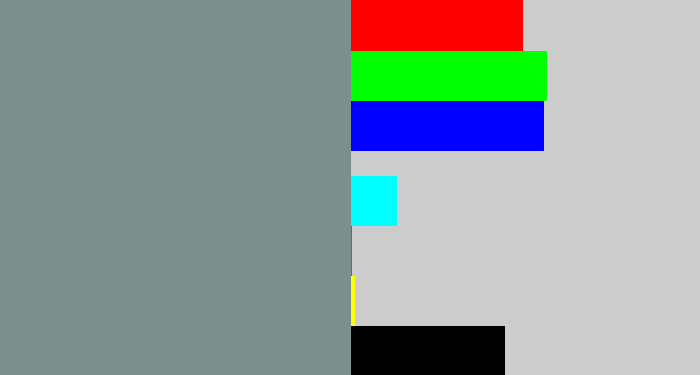 Hex color #7c8f8d - bluish grey