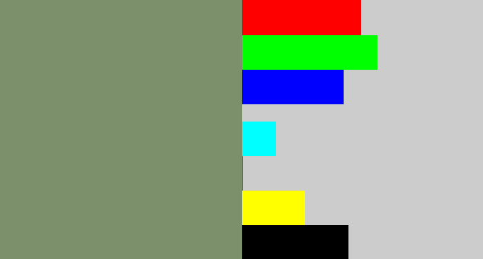 Hex color #7c906b - green grey