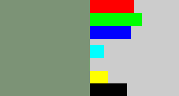 Hex color #7c9376 - green grey