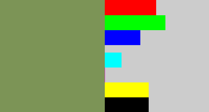 Hex color #7c9456 - moss