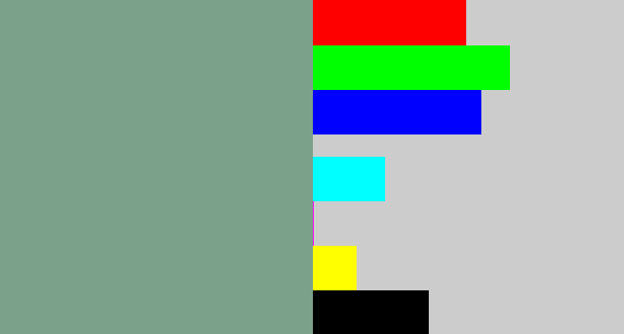 Hex color #7ca18a - greyish teal