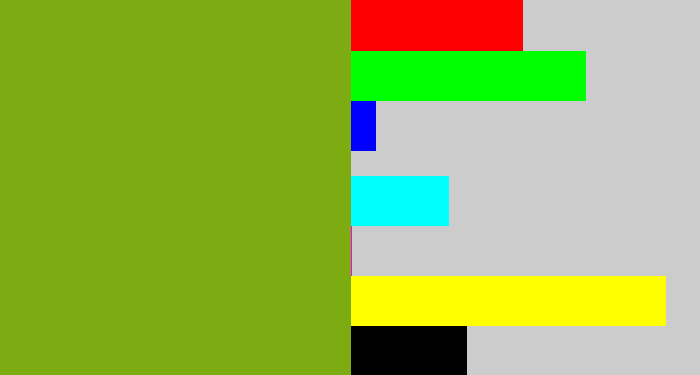 Hex color #7cac11 - pea green