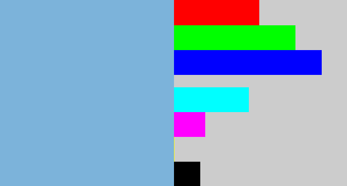 Hex color #7cb3da - light grey blue
