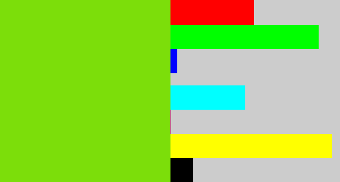 Hex color #7cde0a - bright lime