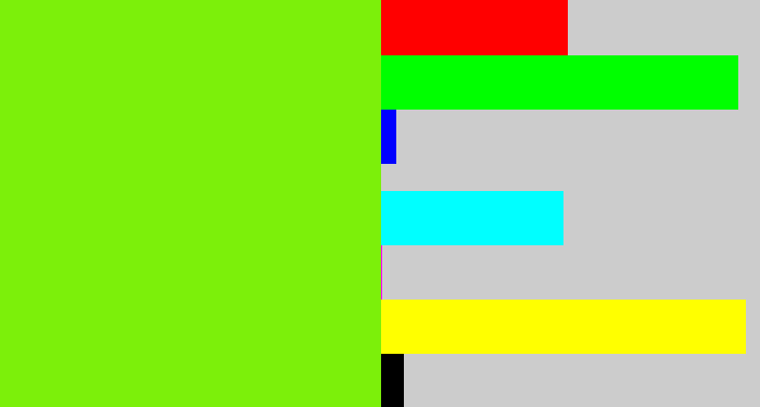 Hex color #7cf00a - bright lime