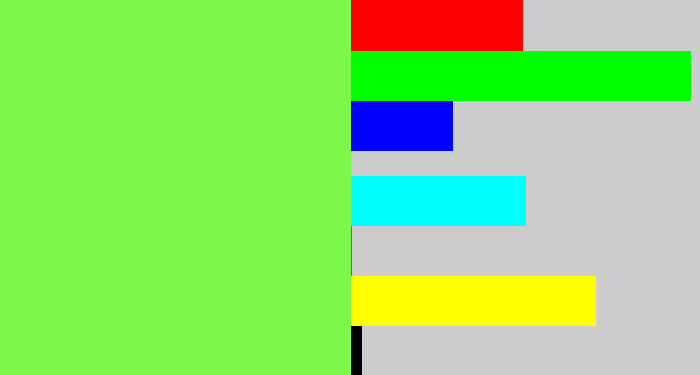 Hex color #7cf74b - lighter green