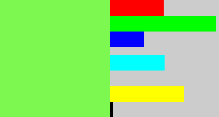 Hex color #7cf850 - lighter green