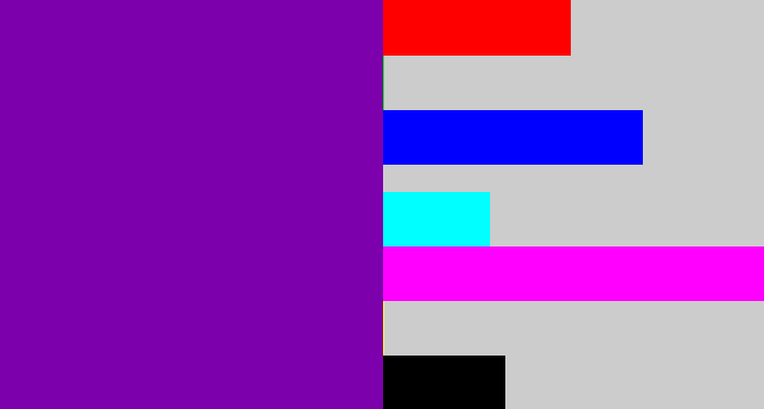 Hex color #7d00ad - purple