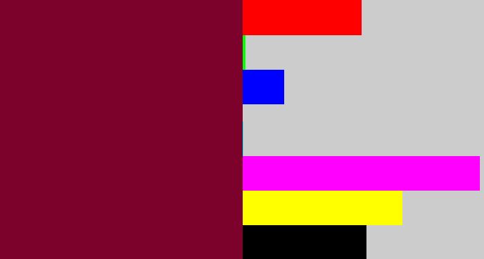 Hex color #7d022b - bordeaux