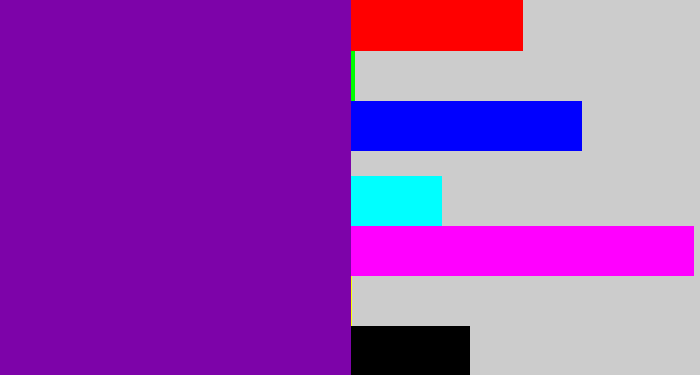 Hex color #7d03a9 - purple