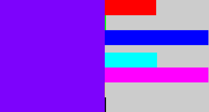 Hex color #7d03fc - vivid purple