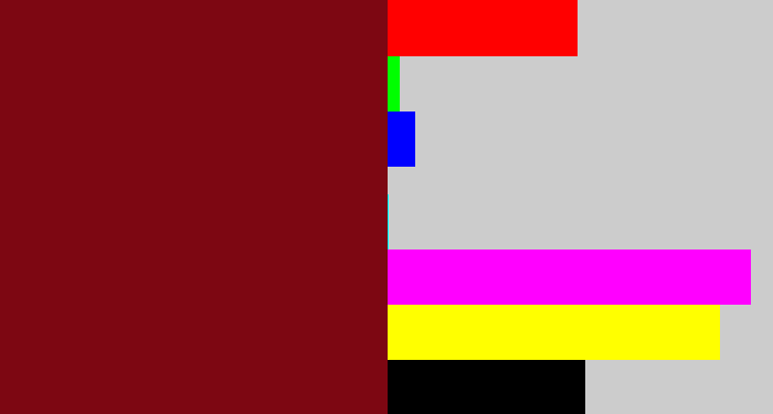Hex color #7d0712 - crimson