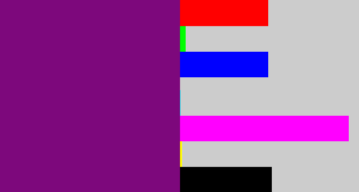 Hex color #7d087c - darkish purple