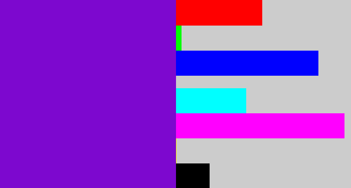 Hex color #7d08cf - violet