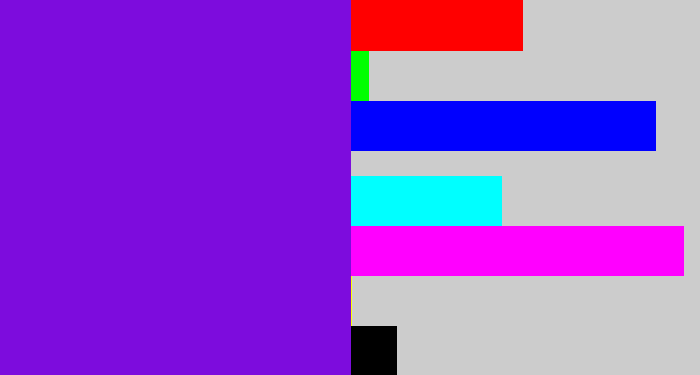 Hex color #7d0cdd - purply blue