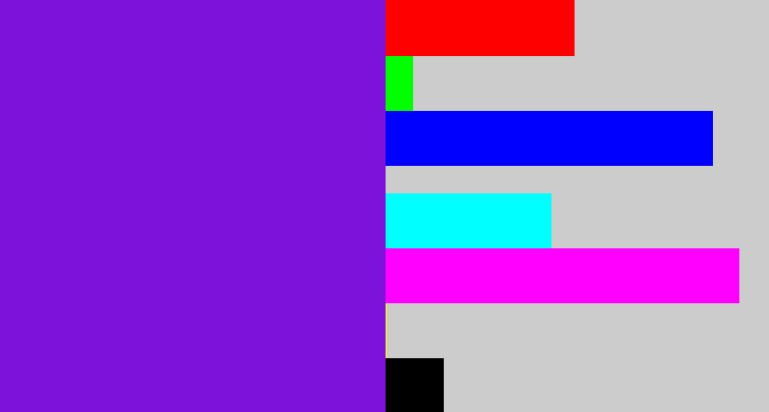 Hex color #7d12da - purply blue