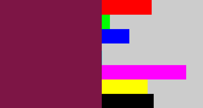 Hex color #7d1545 - red purple
