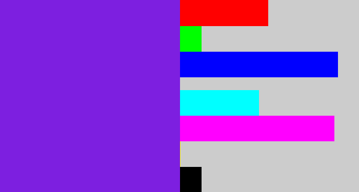 Hex color #7d1fe0 - purply blue