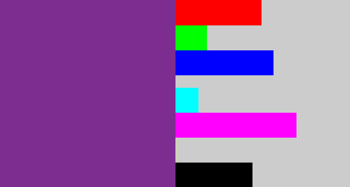 Hex color #7d2d8f - purple