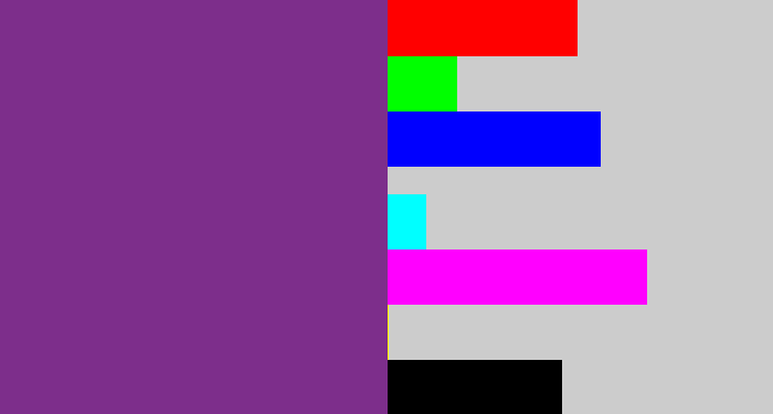 Hex color #7d2e8b - purple