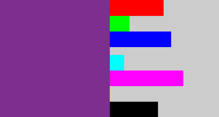Hex color #7d2f8f - purple