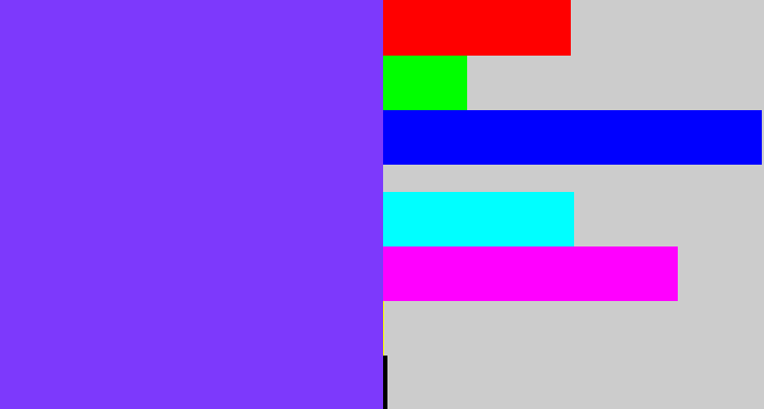 Hex color #7d39fc - bluish purple