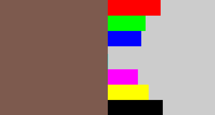 Hex color #7d5a4e - dark taupe