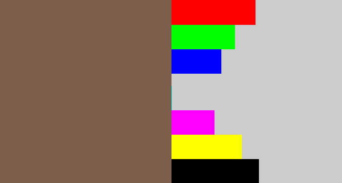 Hex color #7d5e4a - dark taupe