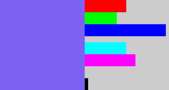 Hex color #7d61f5 - purpley