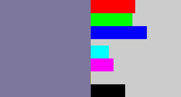 Hex color #7d769d - greyish purple