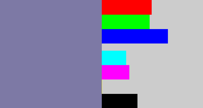 Hex color #7d79a5 - blue/grey