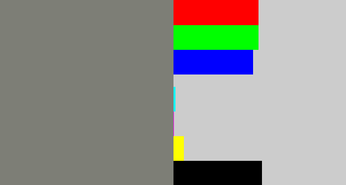 Hex color #7d7e76 - medium grey