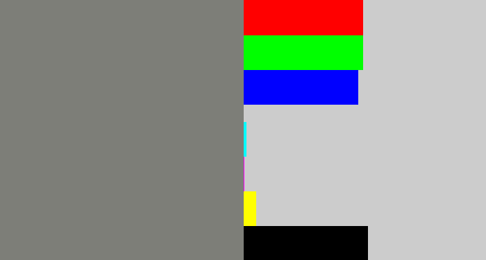 Hex color #7d7e78 - medium grey
